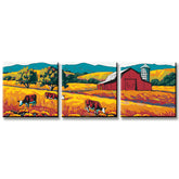 Malen nach Zahlen Triptychon Bauernhof in Landschaft 3-teilig