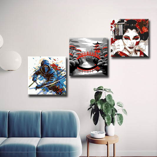 3-teilige Kunstvolle Asiatische Darstellungen auf Leinwand – Beeindruckende Galeriewandkunst 800