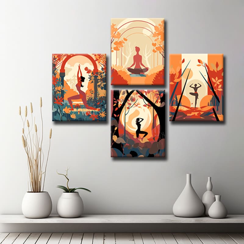 Exklusive Yoga LeinwandKunst  Stilvolle und Ausdrucksstarke GaleriewandBilder, 4-teilig