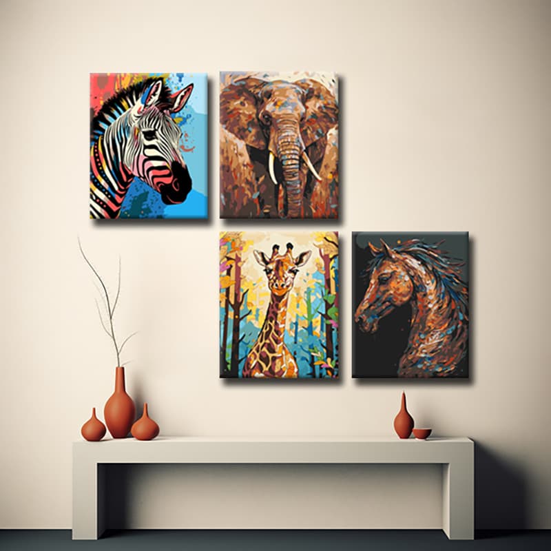 LeinwandKunst mit Exotischen Tieren  Lebendige und Detailreiche GaleriewandBilder, 4-teilig