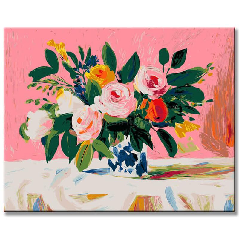 Malen nach Zahlen Rosenstrauss pink