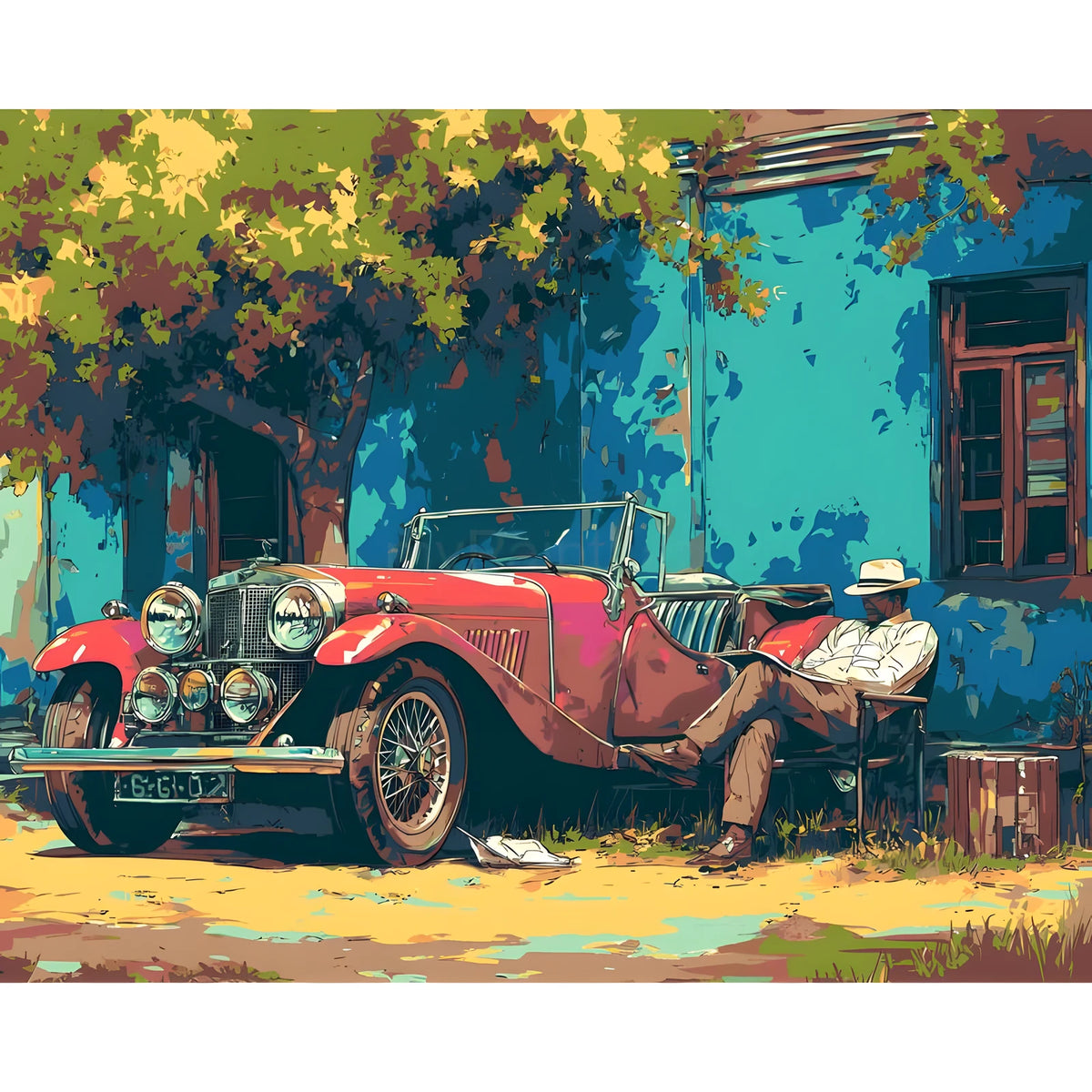 Malen nach Zahlen Bauer und Oldtimer