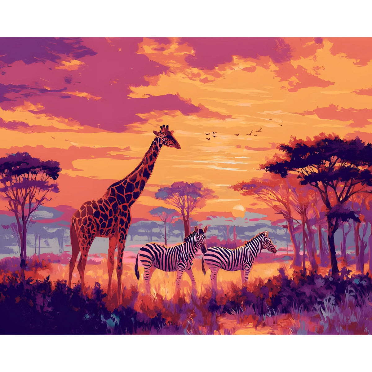 Malen nach Zahlen Afrika Zebras und giraffe