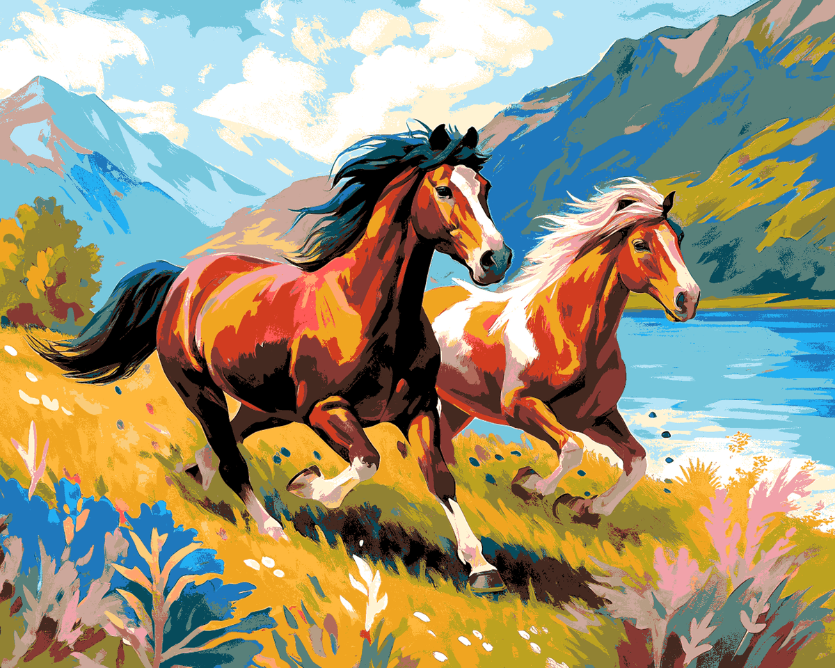 Malen nach Zahlen Tiere zwei Pferde