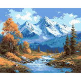 Malen nach Zahlen Landschaft Bergbach vor Gebirge
