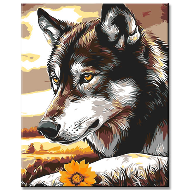 Malen nach Zahlen Bilder Liebevoller Wolfshund