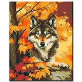 Malen nach Zahlen Tierkunst Wolf im Herbstlaub