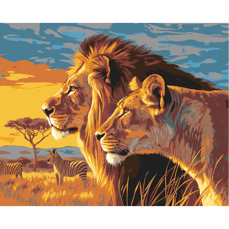 Malen nach Zahlen Afrika Löwen und Zebras