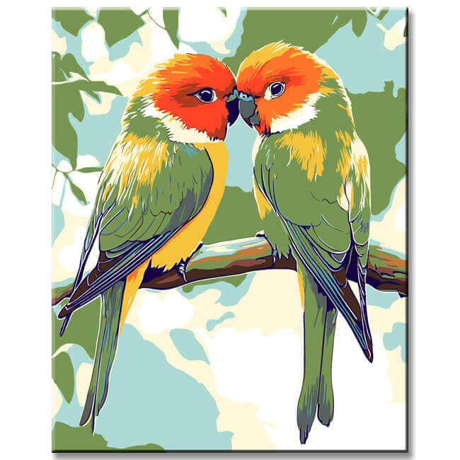 Malen nach Zahlen tier Zwei grüne Vögelchen