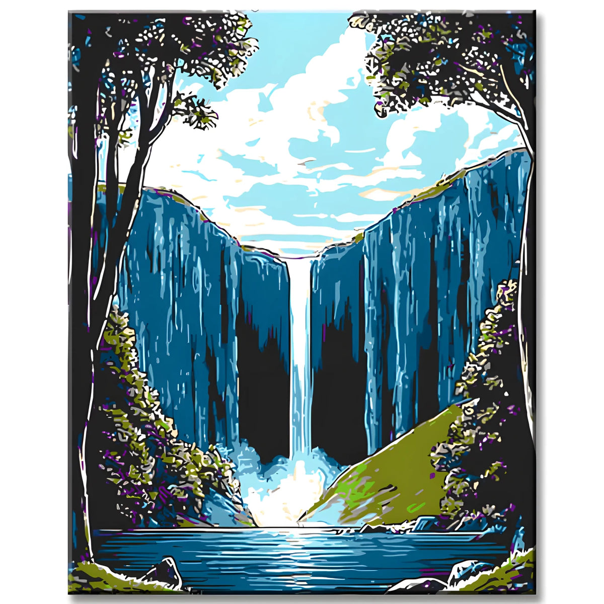Malen nach Zahlen Landschaft Wasserfall im Gebirge