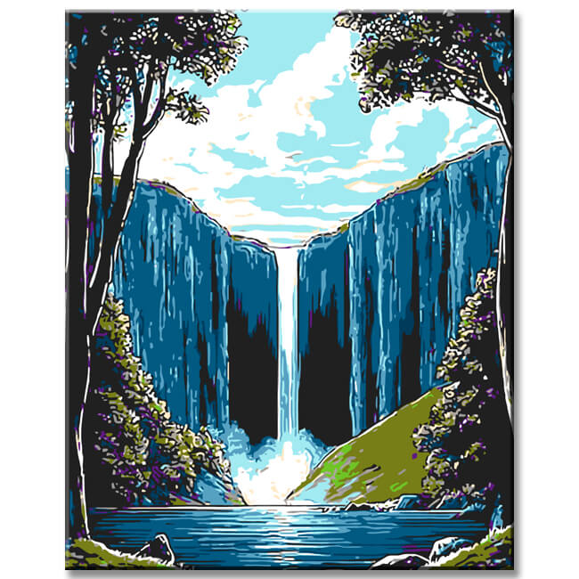 Malen nach Zahlen Bilder wasserfall im gebirge