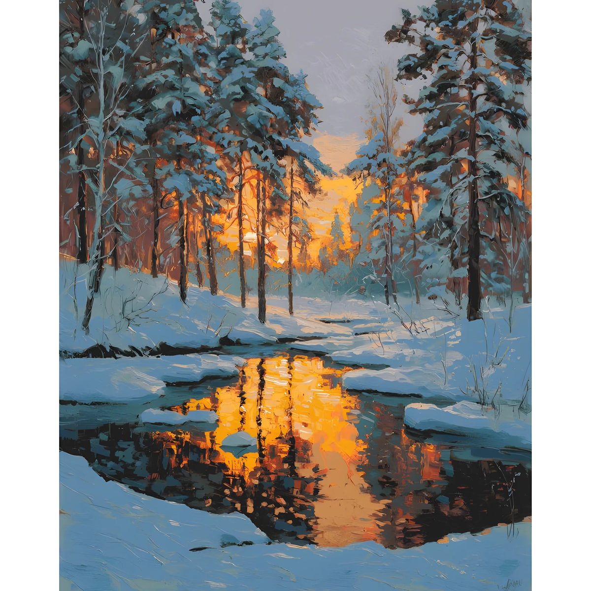 Malen nach Zahlen Bilder Winter Landschaft am Morgen