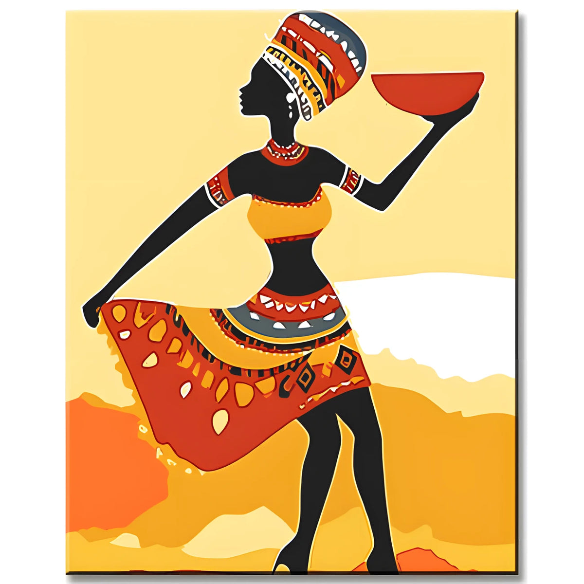 Malen nach Zahlen Afrika Kunst Frau in einem rot-gelben Kleid