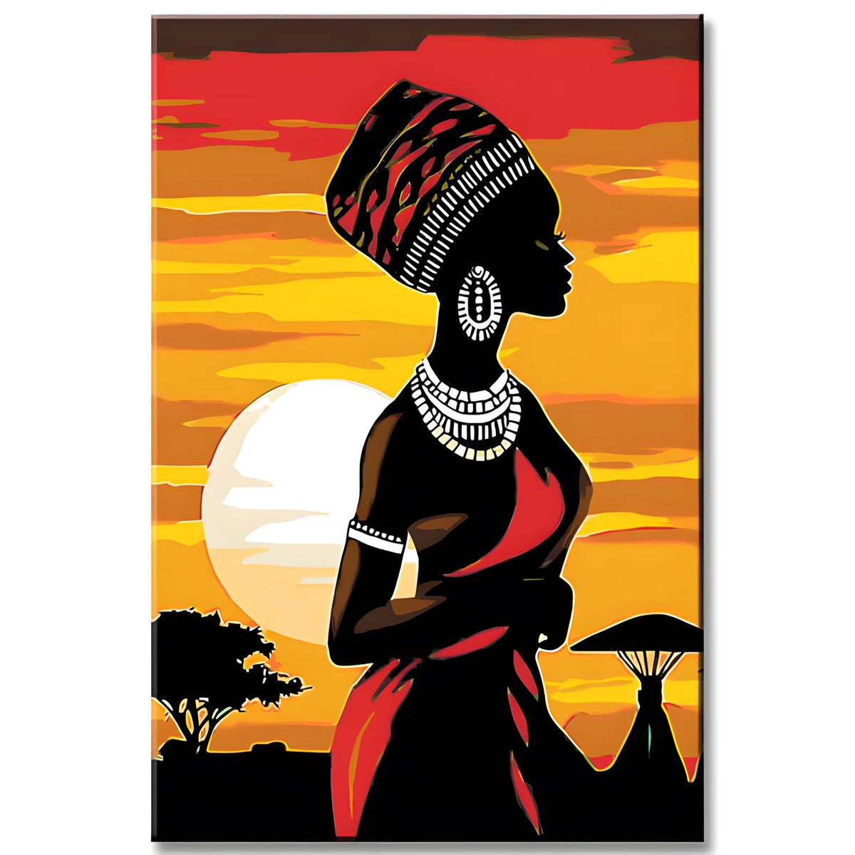 Malen nach Zahlen Afrika Kunst Frau in einem roten Kleid