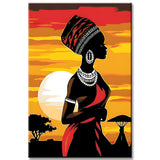 Malen nach Zahlen Afrika Kunst Frau in einem roten Kleid