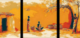 Malen nach Zahlen Afrika Dorf in Steppe Alltag - 3-teilig (Triptychon)