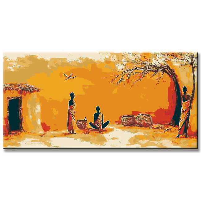 Malen nach Zahlen Afrika Dorf in Steppe Alltag