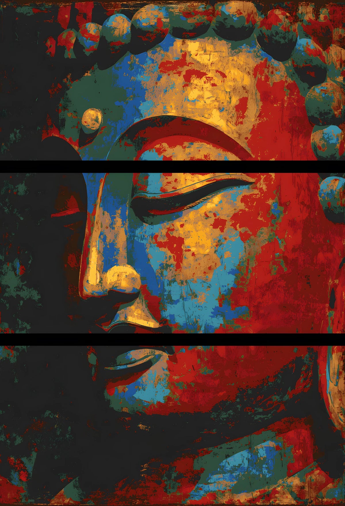 Malen nach Zahlen Buddha Südostasien Farbig - 3-teilig (Triptychon)