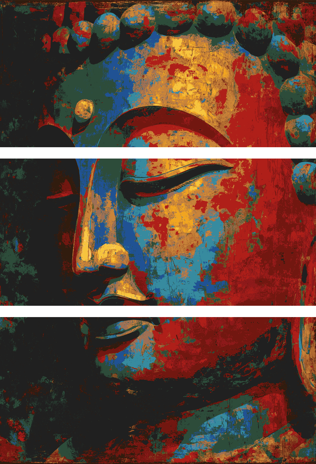 Malen nach Zahlen Buddha Südostasien Farbig - 3-teilig (Triptychon)
