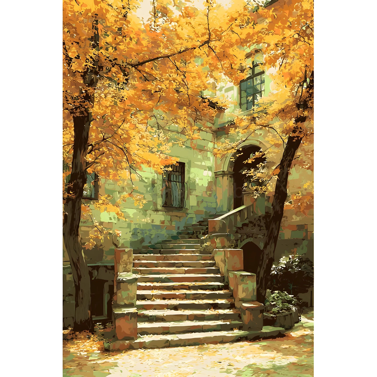 Malen nach Zahlen Kunst Herbst Garten Gasthof