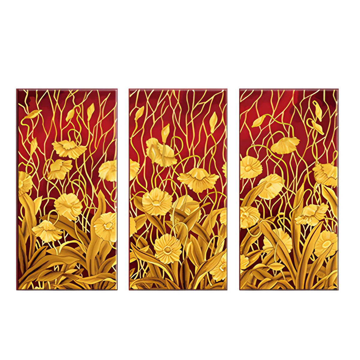 Malen nach Zahlen für Erwachsene Kleine gelbe Blüten Triptychon
