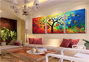 Malen nach Zahlen Baum mit Lampions Triptychon