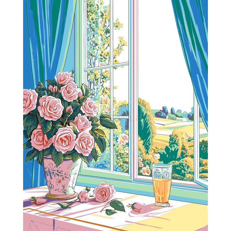 Malen nach Zahlen für Erwachsene Blumenstrauß am Fenster