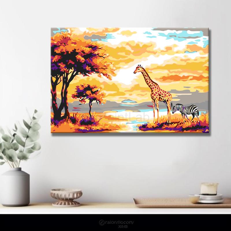 Malen nach Zahlen Giraffe und Zebras