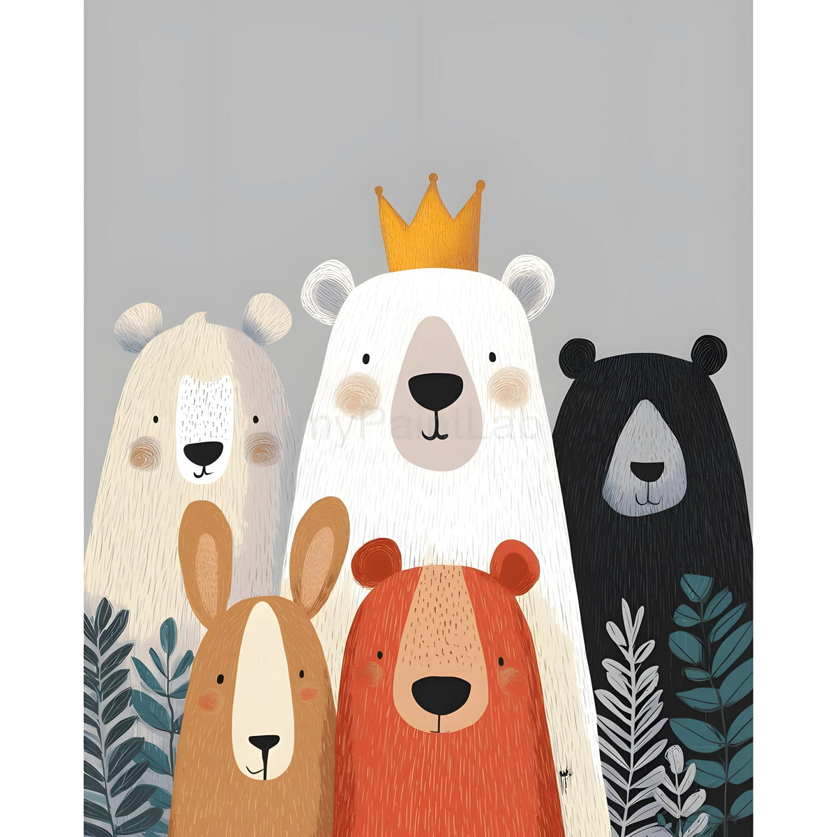 Malen nach Zahlen für Erwachsene Tiere Comic Bär mit Krone