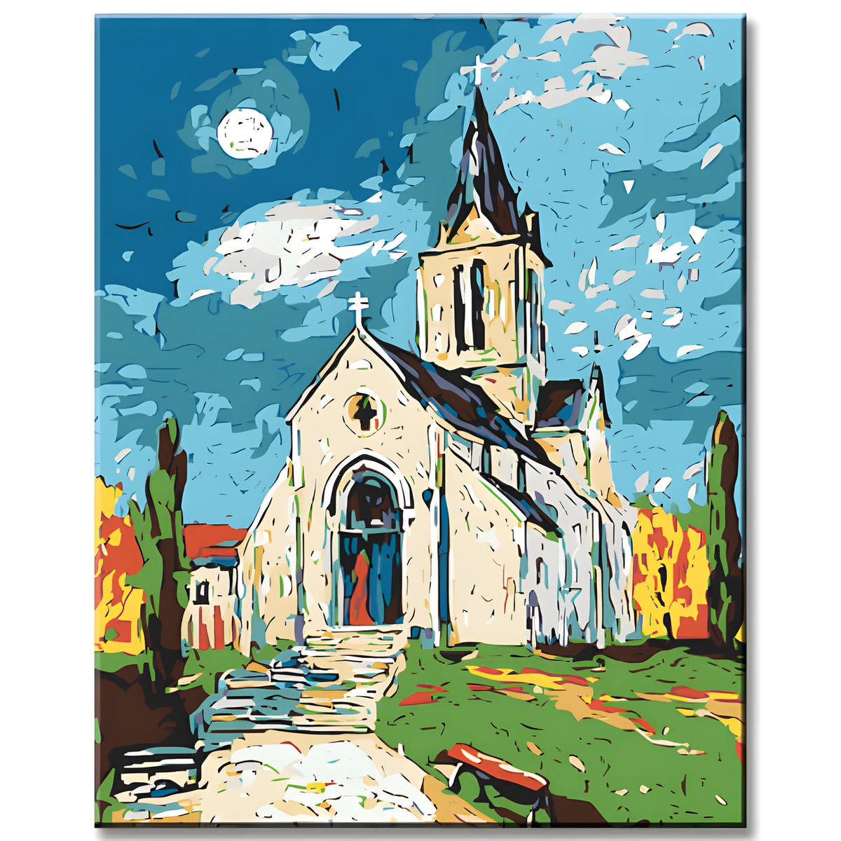 Malen nach Zahlen Kirche im Dorf