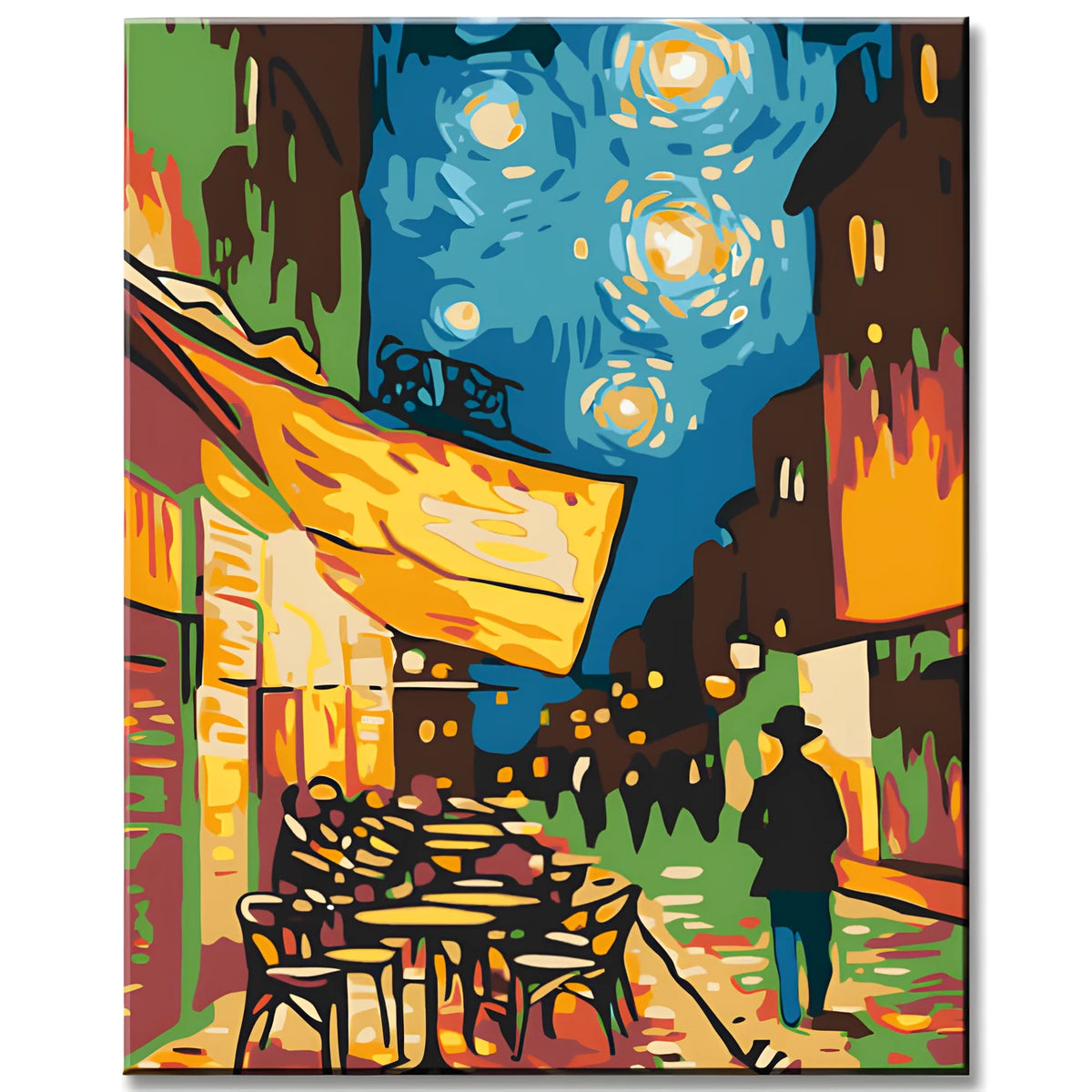 Malen nach Zahlen Cafeterrasse am Abend im Van Gogh Stil