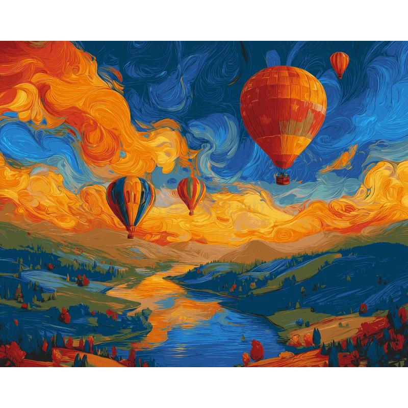 Malen nach Zahlen  Ballonflug über Berge Seen und Wiesen