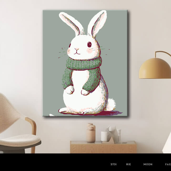 Malen nach Zahlen Bilder Sitzender weisser Hase