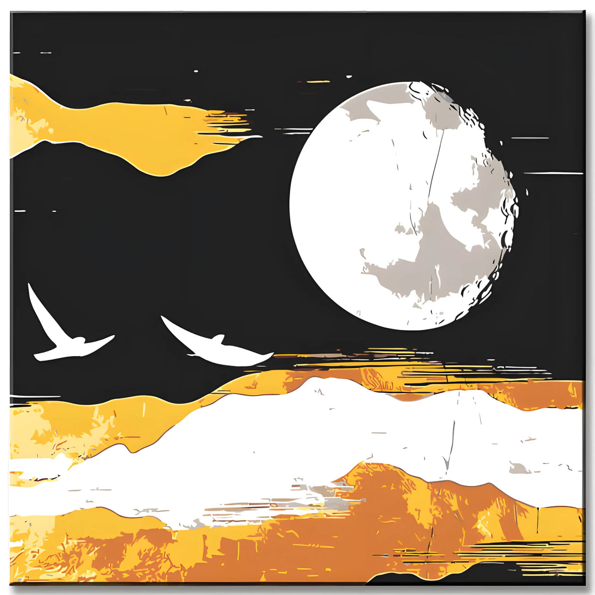Malen nach Zahlen Weisser Mond mit Vögeln