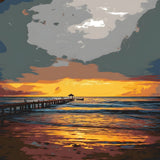 Malen nach Zahlen Sonnenuntergang Strand schwarz weiss