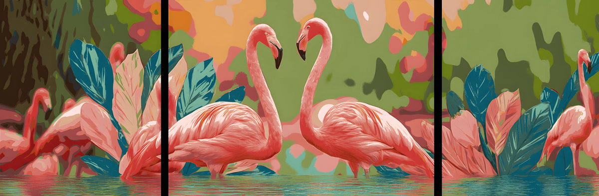 Malen nach Zahlen Flamingo Familie - 3-teilig (Triptychon)