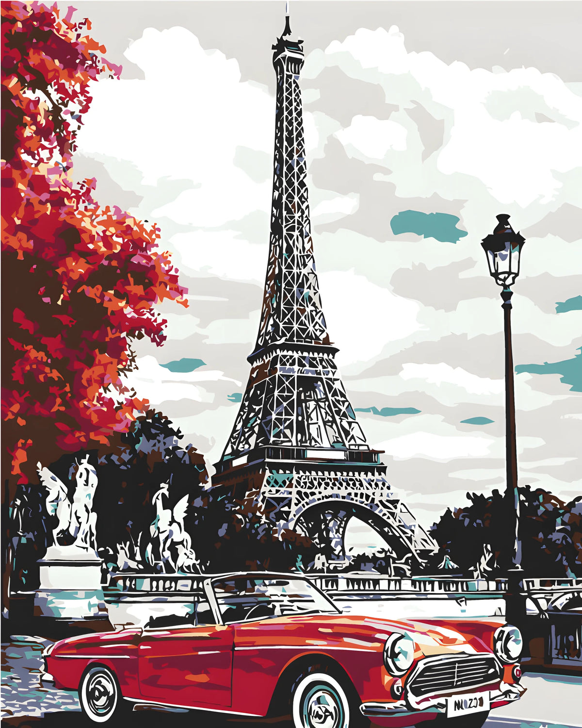Malen nach Zahlen Paris Eiffeltum Cabrio