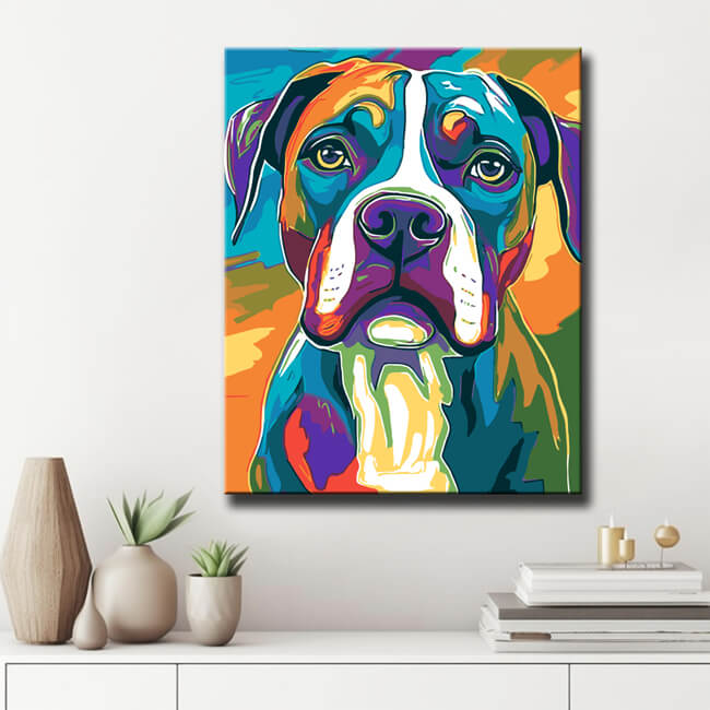 Malen nach Zahlen Hund Boxer Regenbogen bunt