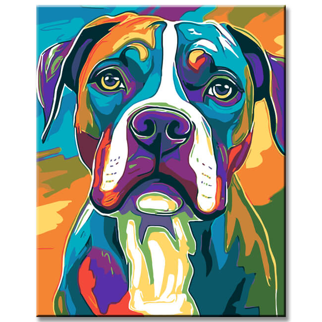 Malen nach Zahlen Hund Boxer Regenbogen bunt