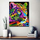Malen nach Zahlen junger Leopard in Regenbogenfarben TierKunst