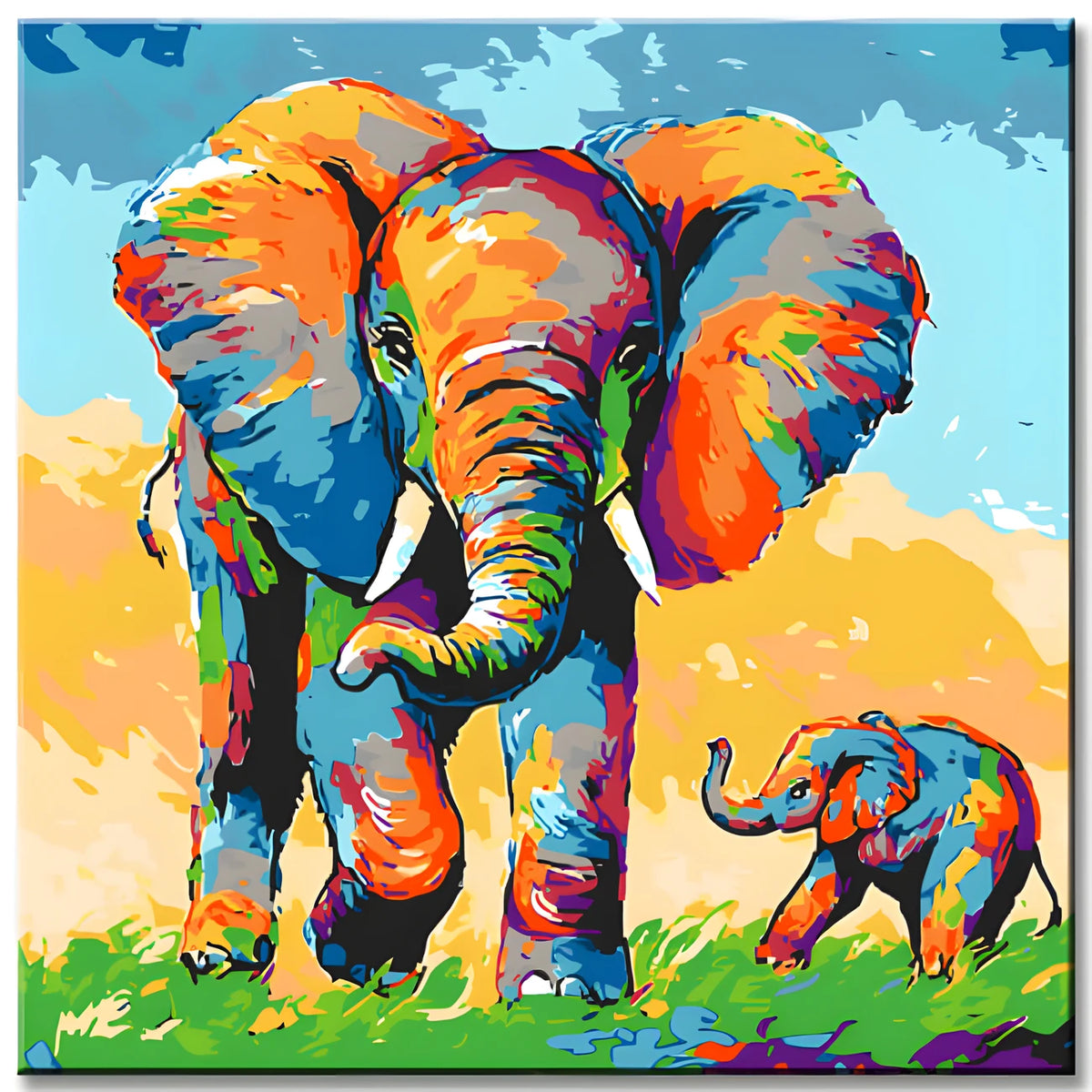 Malen nach Zahlen Kleiner Elefant mit Mutter Moderne Tierkunst