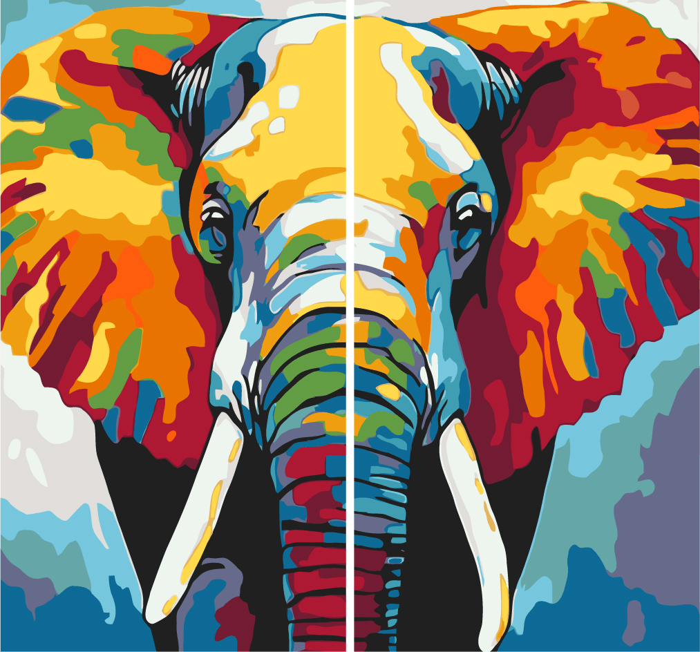 Malen nach Zahlen Großer Elefant Portrait Moderne TierKunst - 2-teilig (Duo)