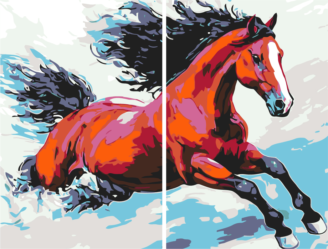 Malen nach Zahlen Rotes Pferd Moderne TierKunst - 2-teilig (Duo)