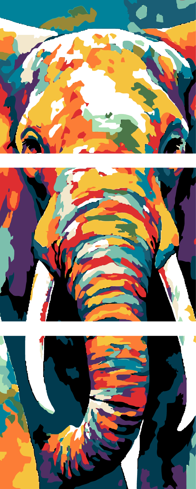 Malen nach Zahlen Elefant Stoßzahn Moderne TierKunst - 3-teilig (Triptychon)
