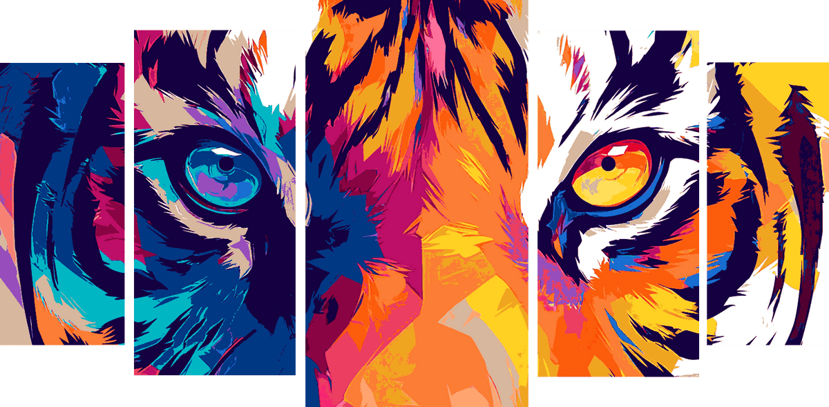 Malen nach Zahlen Tiger Augen Moderne TierKunst - 5-teilig