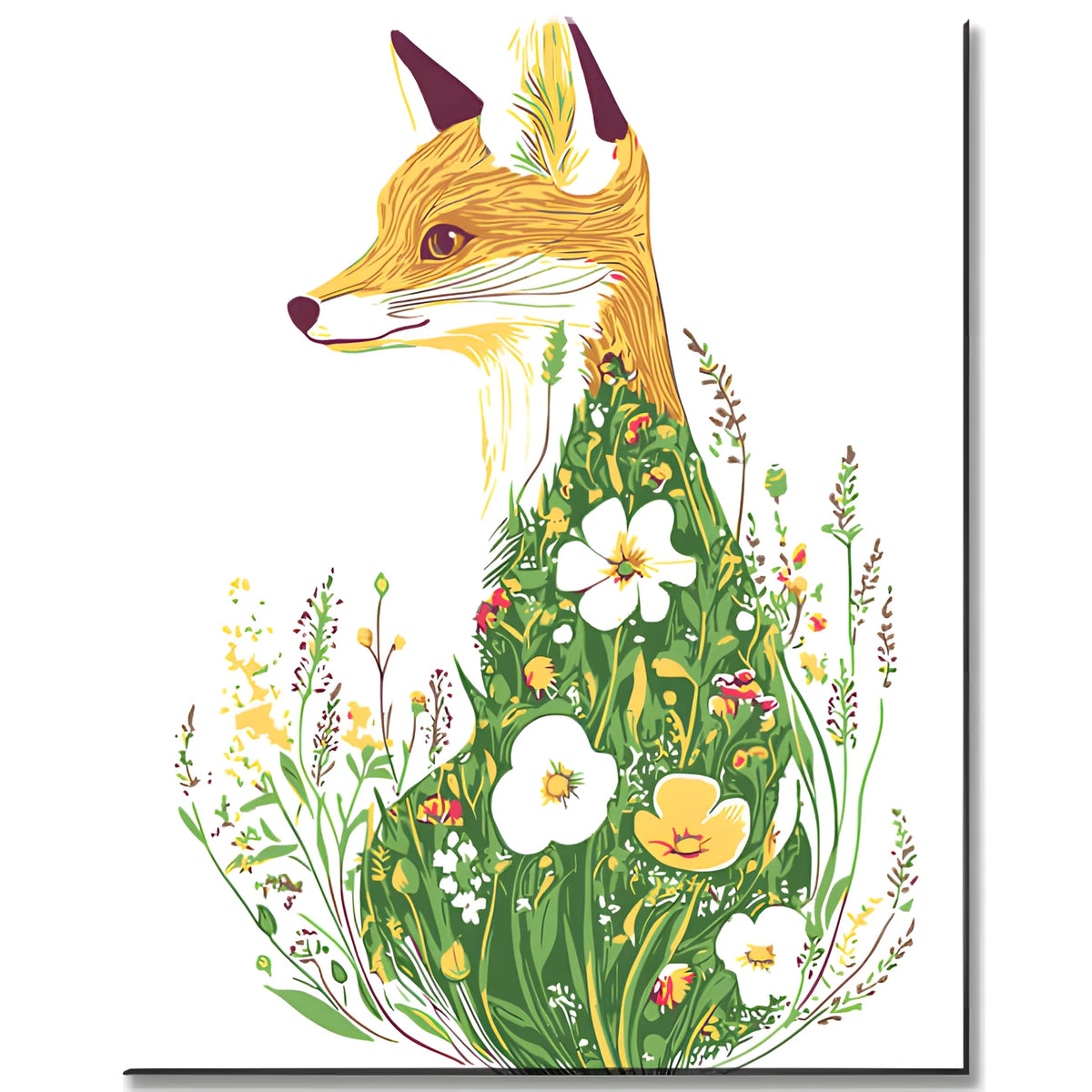Malen nach Zahlen Bunter Fuchs im grünen Blumenkleid
