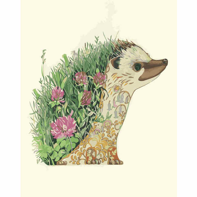 Malen nach Zahlen Bunter Igel im grünen Blumenkleid