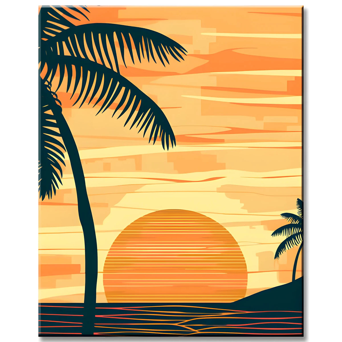 Malen nach Zahlen Palme am Strand bei Sonnenuntergang