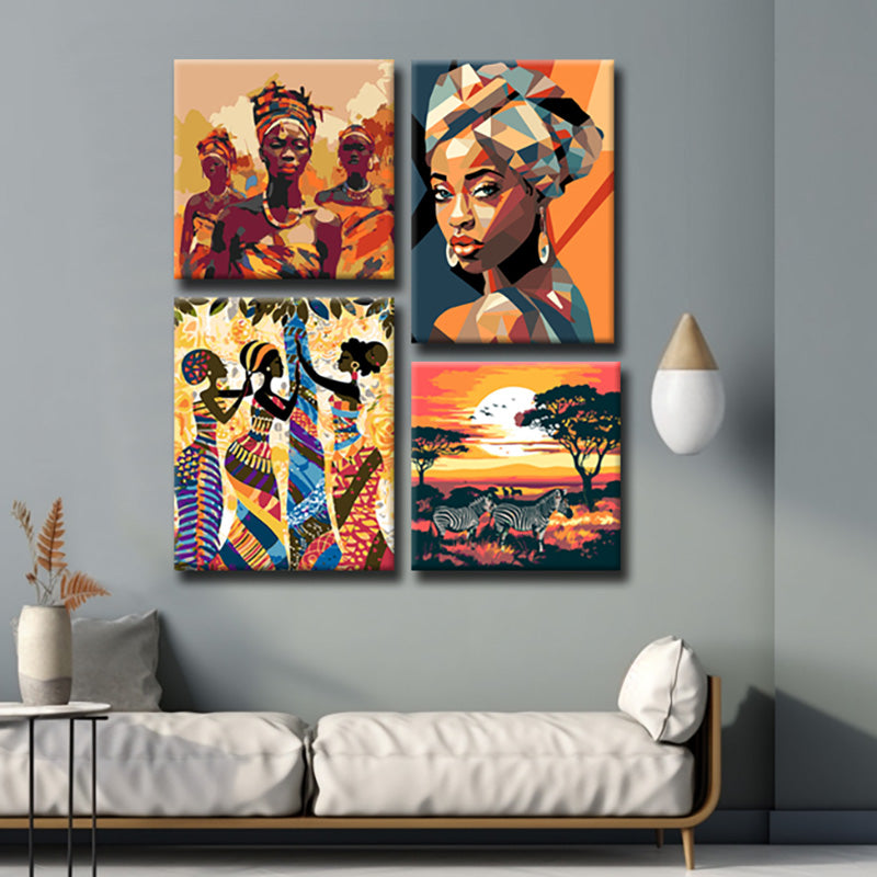 Afrikanische Kunst Bilderwand  Farbenfrohe und inspirierende LeinwandBilder, 4-teilig