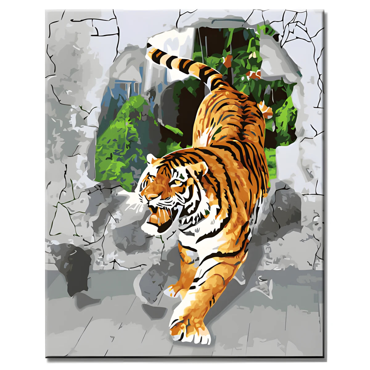 Malen nach Zahlen 3D Kunst Tiger kommt aus der Wand